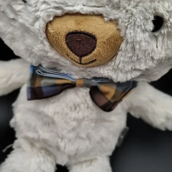 Hallmark Basil the Bear White Tan Teddy Plaid Bow Tie Plush Toy 13" - Picture 3 of 12
